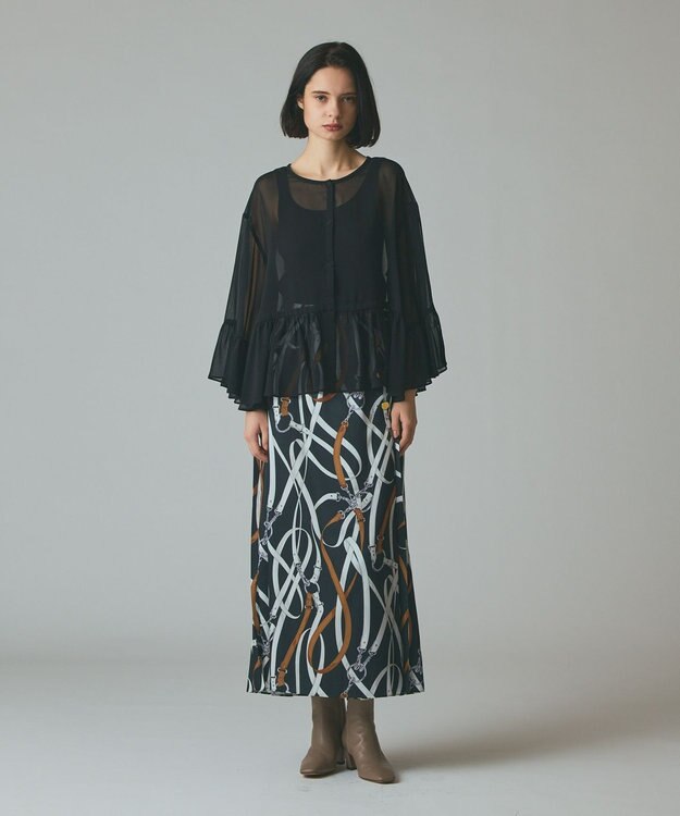 GRACE CONTINENTAL ベルトプリントアシメプリーツスカート ブラック