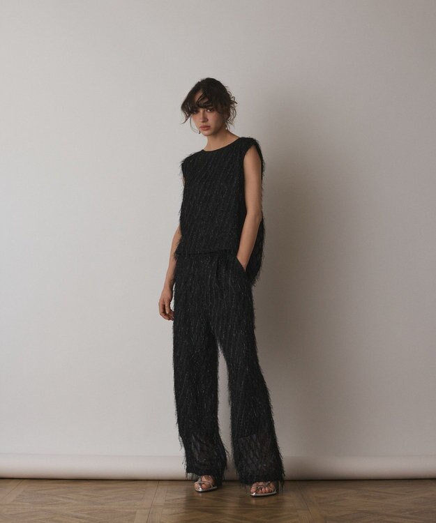 GRACE CONTINENTAL フリンジギャザートップ ブラック