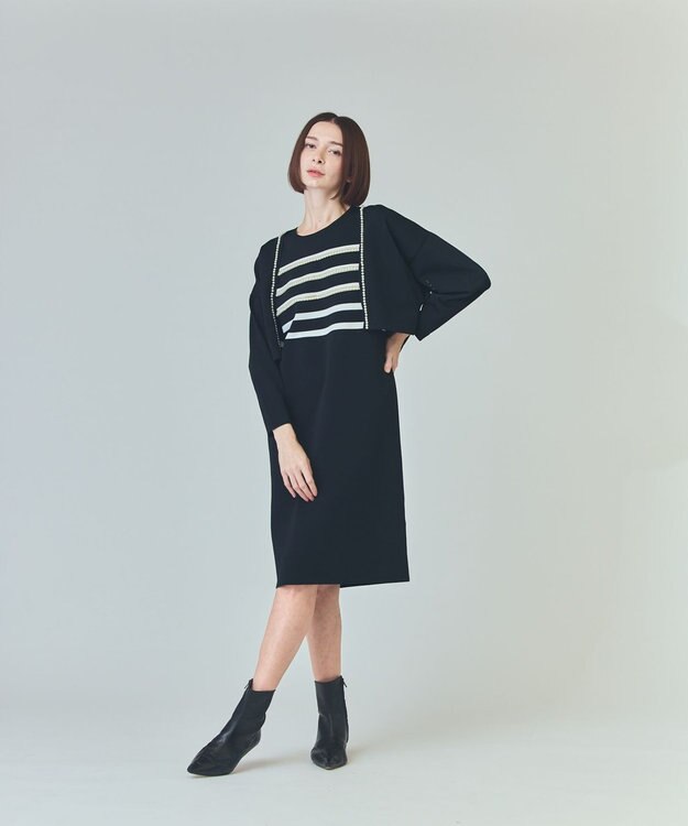 GRACE CONTINENTAL ボーダーパールワンピース ブラック