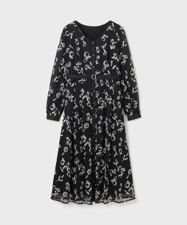 GRACE CONTINENTAL コスメフロッキープリントワンピース ブラック