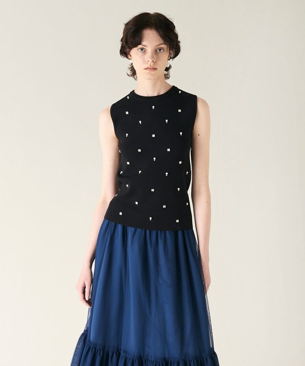 GRACE CONTINENTAL ビジューニットトップ ブラック