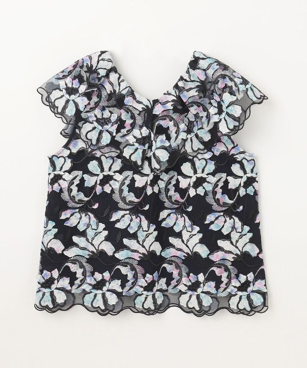 GRACE CONTINENTAL フラワー刺繍プリントトップ ブラック