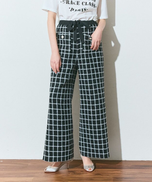 GRACE CONTINENTAL ツイードイージーパンツ ブラック