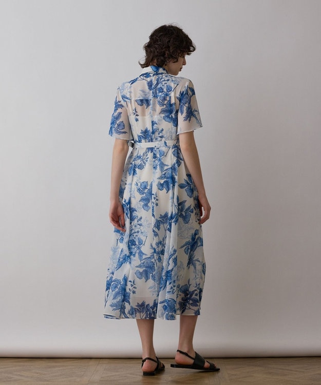 GRACE CONTINENTAL シャドーフラワープリントワンピース ブルー