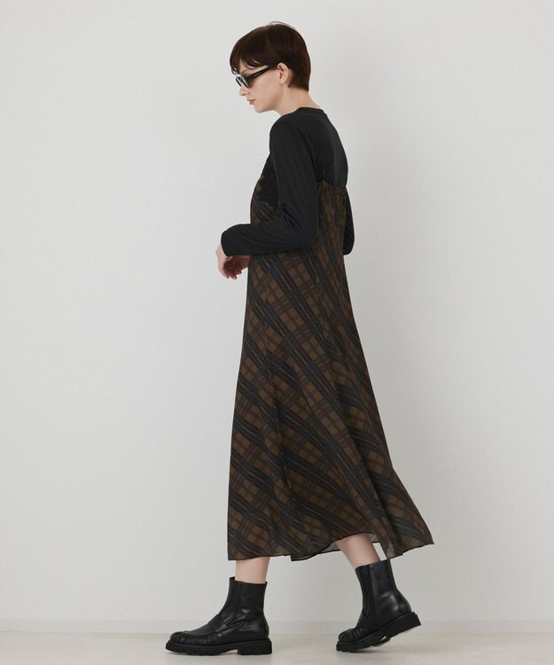 GRACE CONTINENTAL チェックプリントキャミワンピース キャメル