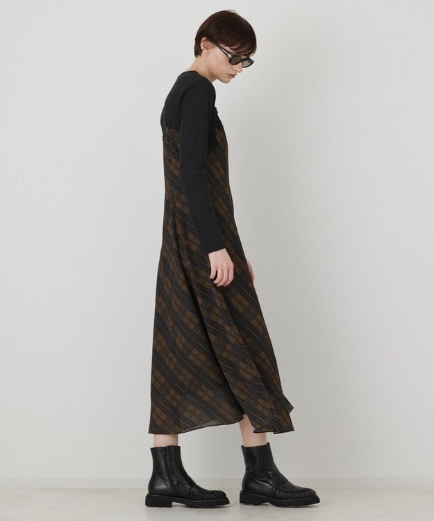 GRACE CONTINENTAL チェックプリントキャミワンピース キャメル
