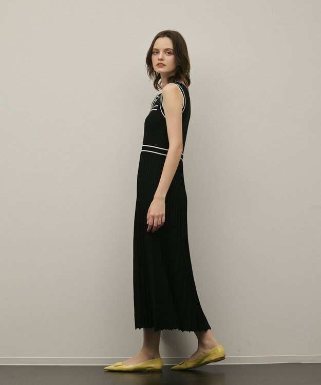 GRACE CONTINENTAL バイカラーボウタイニットワンピース ブラック