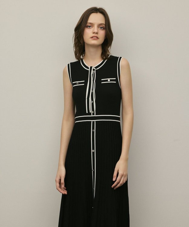 GRACE CONTINENTAL バイカラーボウタイニットワンピース ブラック