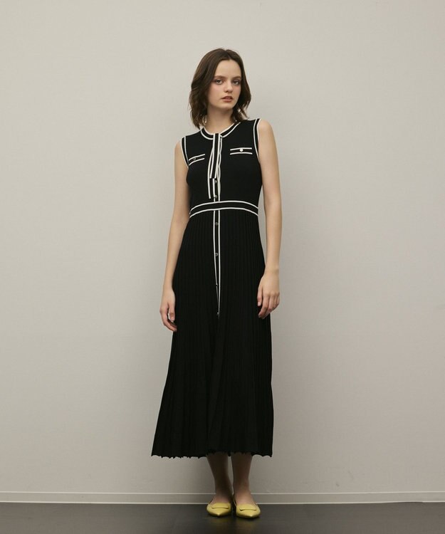 GRACE CONTINENTAL バイカラーボウタイニットワンピース ブラック