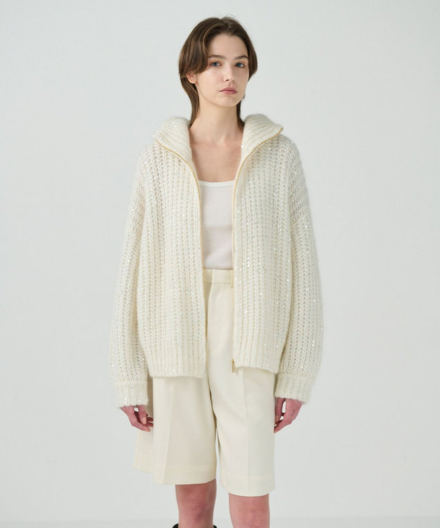 GRACE CONTINENTAL スパンコールニットブルゾン キナリ