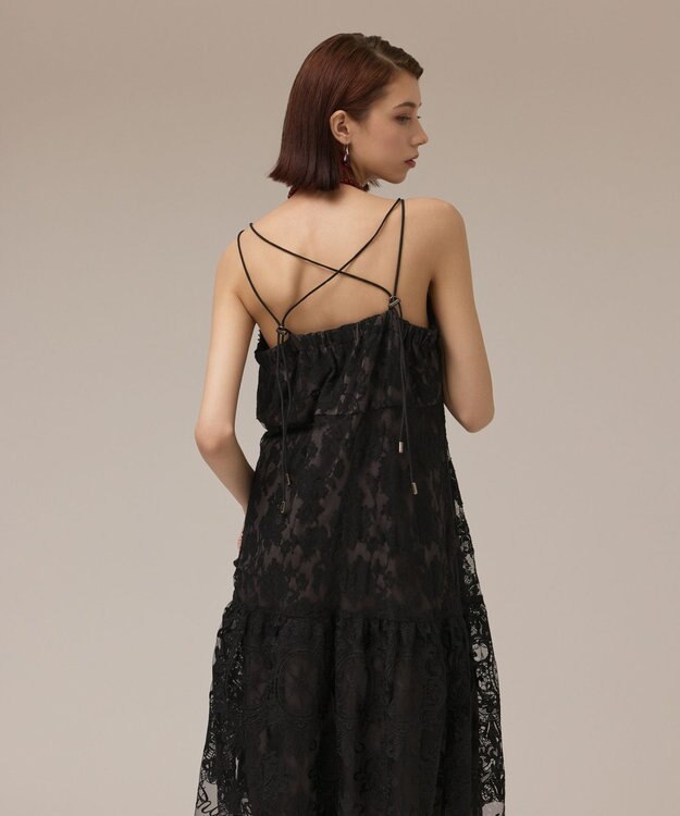 GRACE CONTINENTAL ロゴ刺繍レースワンピース ブラック