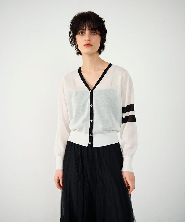 GRACE CONTINENTAL ラインVネックニットカーディガン バイカラー