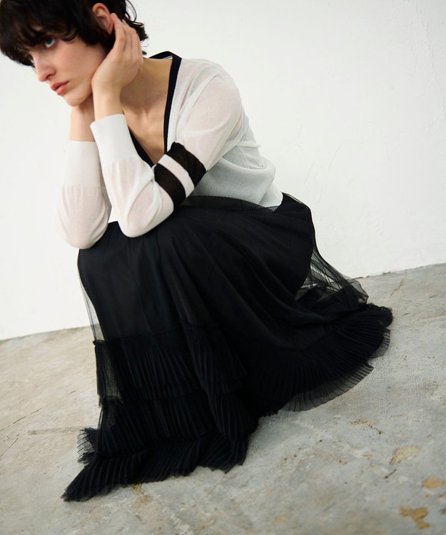 GRACE CONTINENTAL ラインVネックニットカーディガン バイカラー