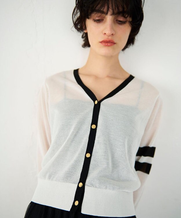 GRACE CONTINENTAL ラインVネックニットカーディガン バイカラー