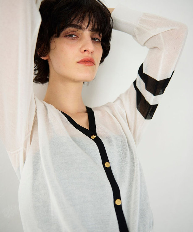 GRACE CONTINENTAL ラインVネックニットカーディガン バイカラー