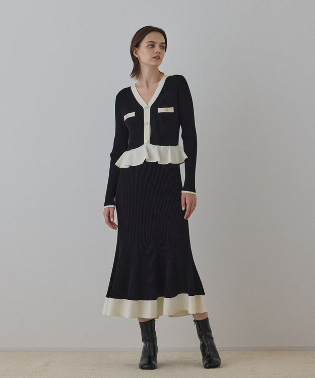 GRACE CONTINENTAL バイカラーニットワンピース ブラック