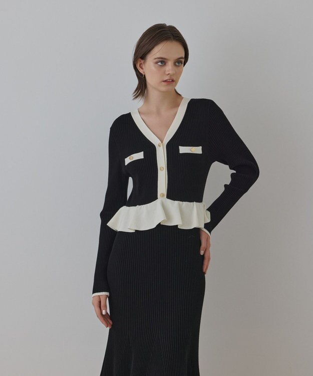 GRACE CONTINENTAL バイカラーニットワンピース ブラック