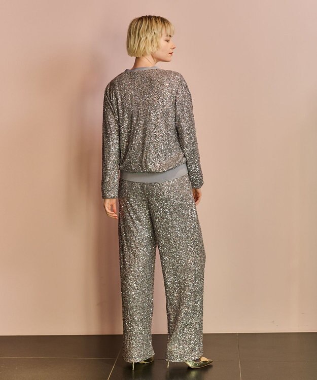 GRACE CONTINENTAL スパンコールニットパンツ グレー