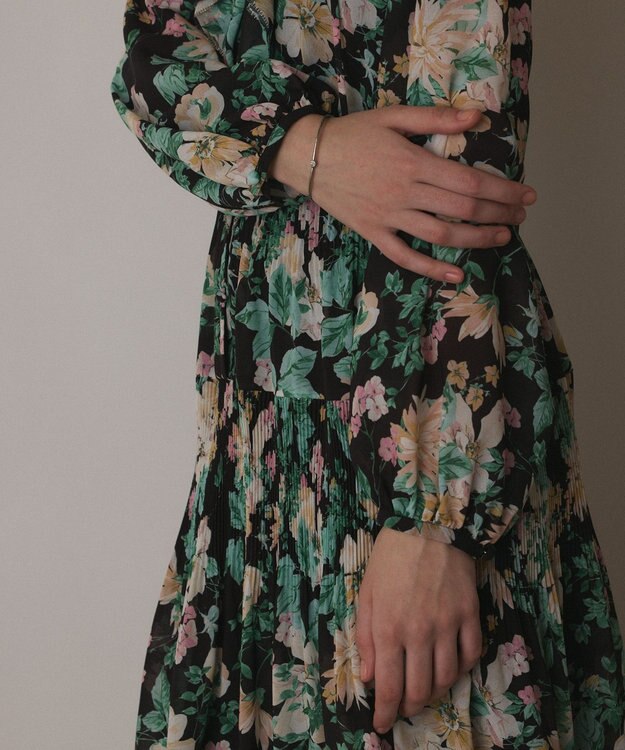 GRACE CONTINENTAL フラワープリントカフタンドレス ブラック