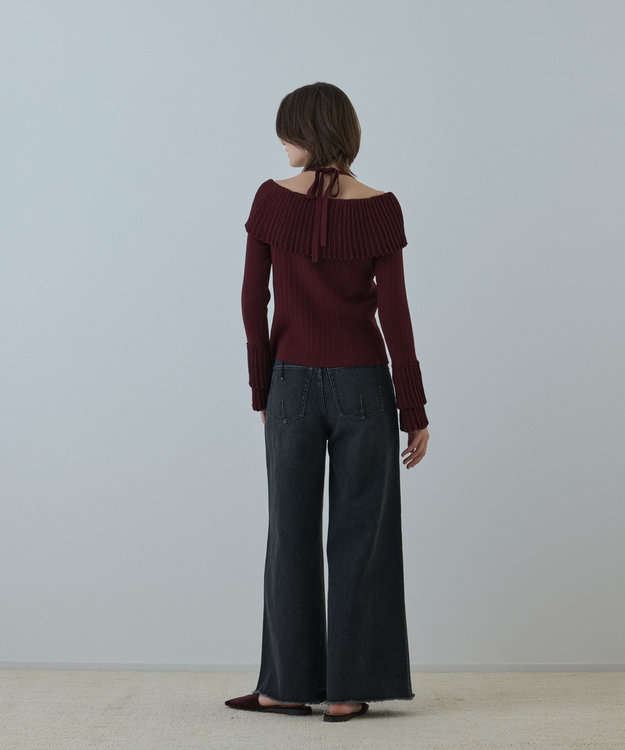 GRACE CONTINENTAL アイレットフレアニットトップ ボルドー