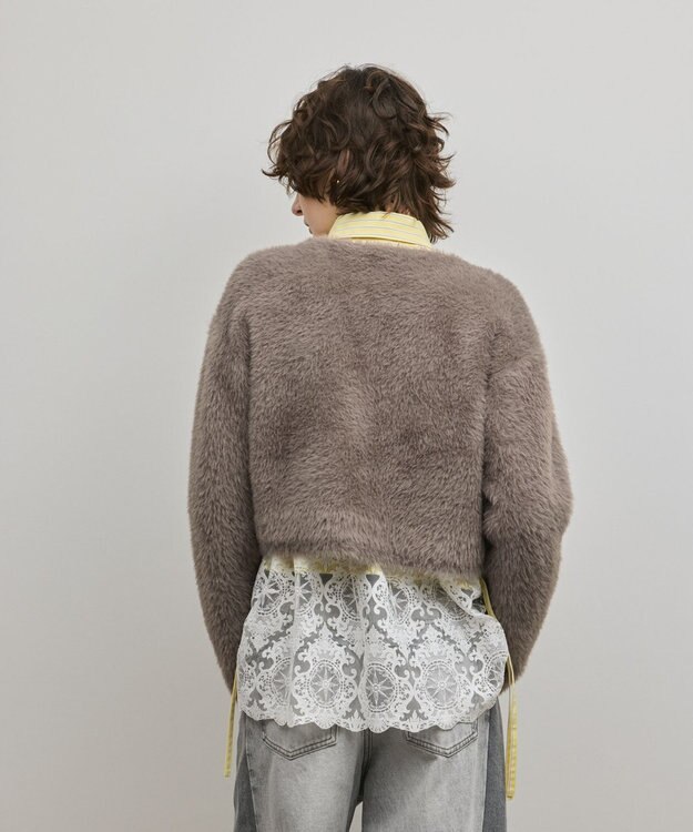 GRACE CONTINENTAL フェザーショートニットカーディガン グレー