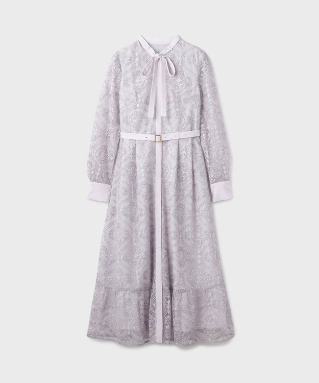 GRACE CONTINENTAL オーナメント刺繍フレアワンピース ラベンダー
