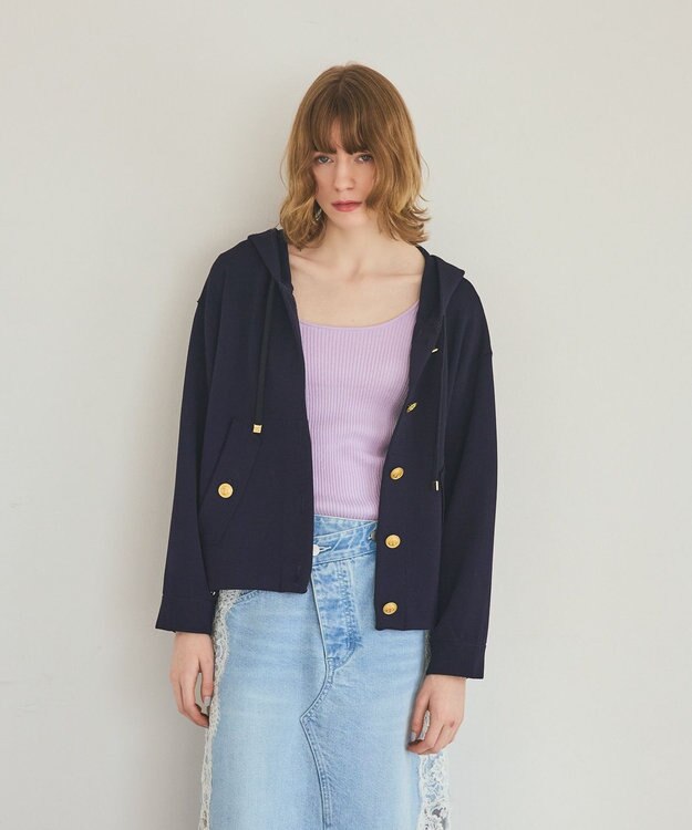 GRACE CONTINENTAL ニットフーディブルゾン ネイビー