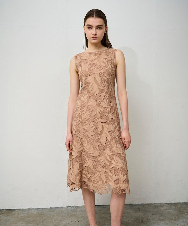 GRACE CONTINENTAL ケミカルリーフドレス ベージュ