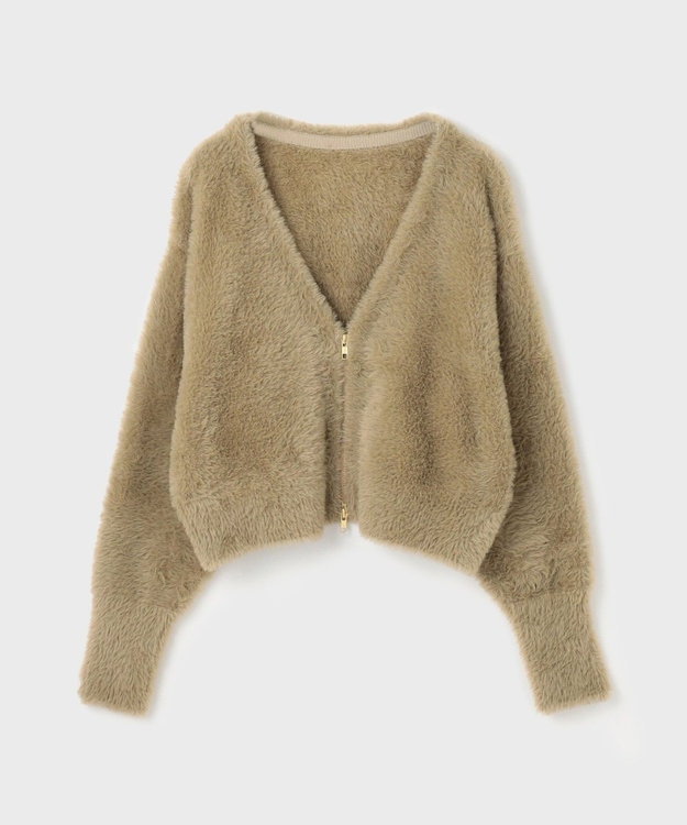 GRACE CONTINENTAL フェザーzipニットカーディガン カーキ