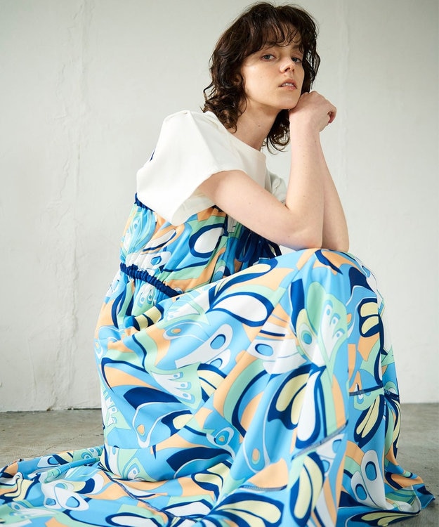 GRACE CONTINENTAL キカバードプリントワンピース ブルー