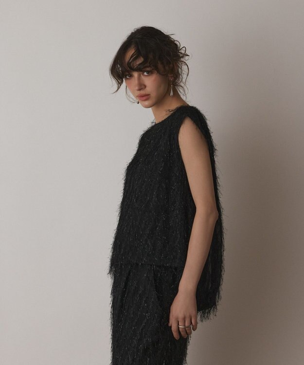 GRACE CONTINENTAL フリンジギャザートップ ブラック