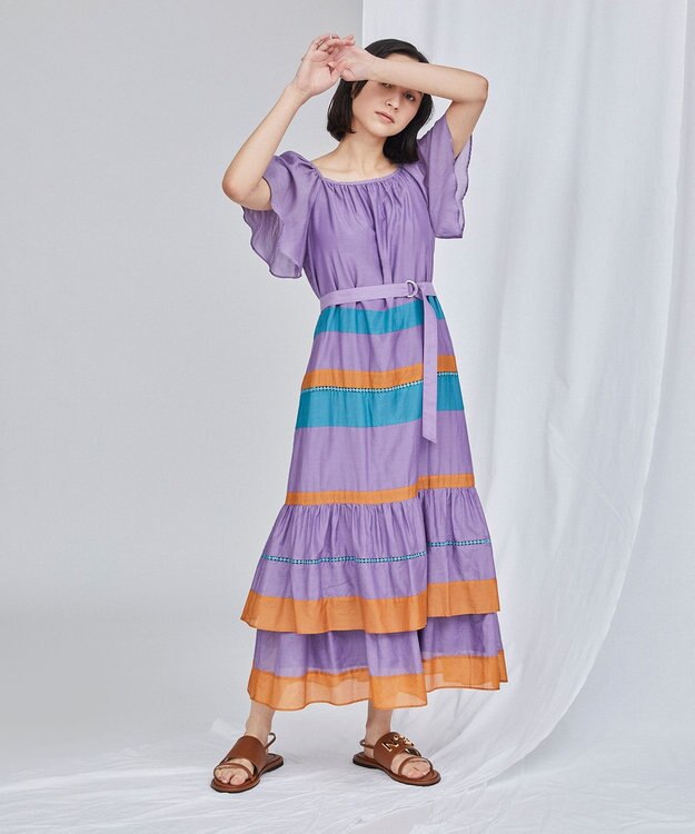 GRACE CONTINENTAL 【オンライン限定】シルク綿配色ワンピース パープル