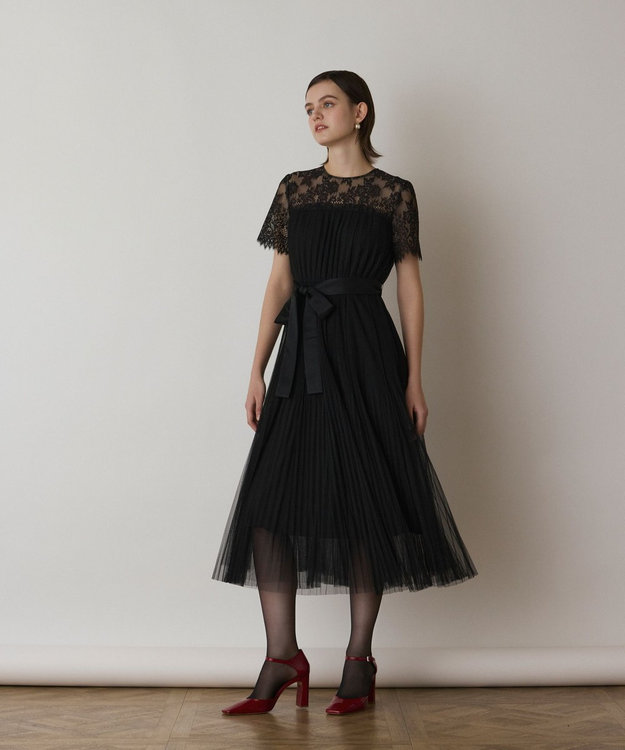 GRACE CONTINENTAL チュールプリーツドレス ブラック