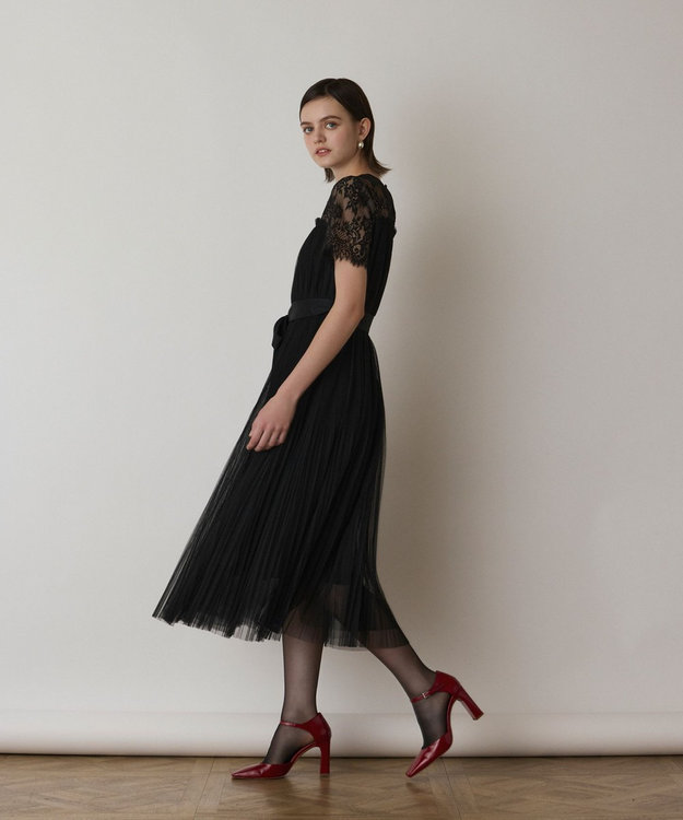 GRACE CONTINENTAL チュールプリーツドレス ブラック