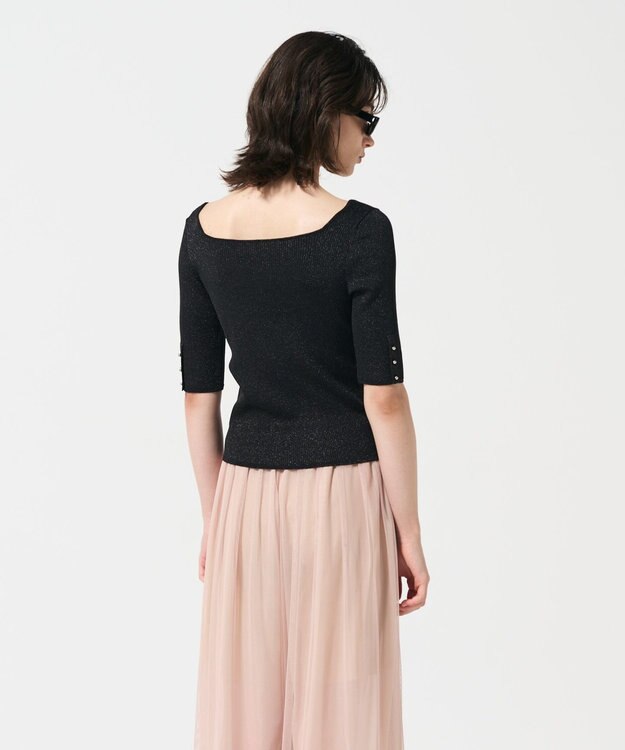 GRACE CONTINENTAL ラメリブニットトップ ブラック