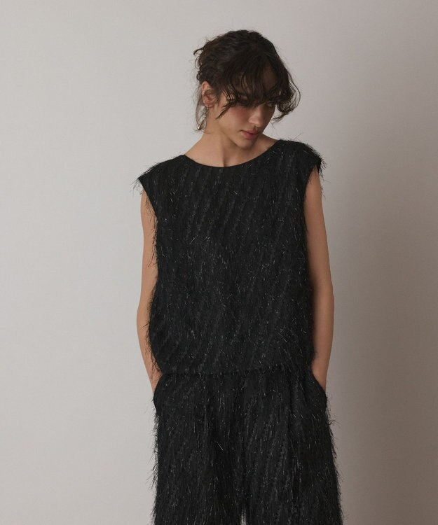 GRACE CONTINENTAL フリンジギャザートップ ブラック