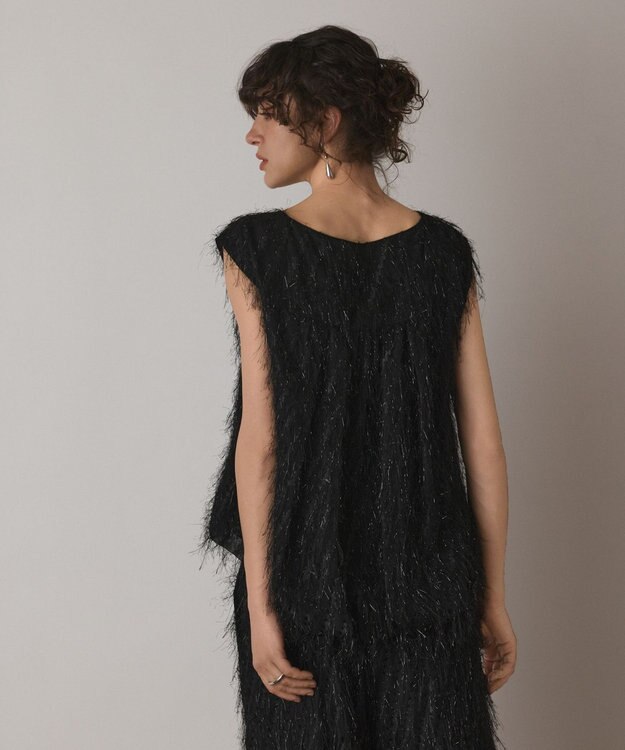 GRACE CONTINENTAL フリンジギャザートップ ブラック