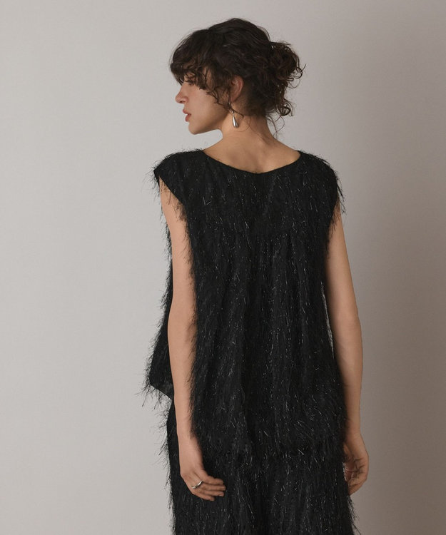 GRACE CONTINENTAL フリンジギャザートップ ブラック