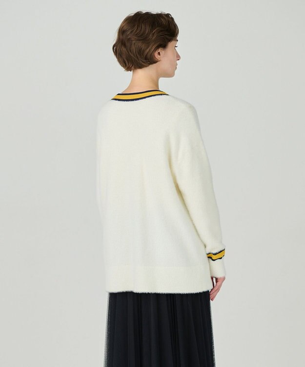 GRACE CONTINENTAL シャギーバイカラーニットカーディガン ホワイト