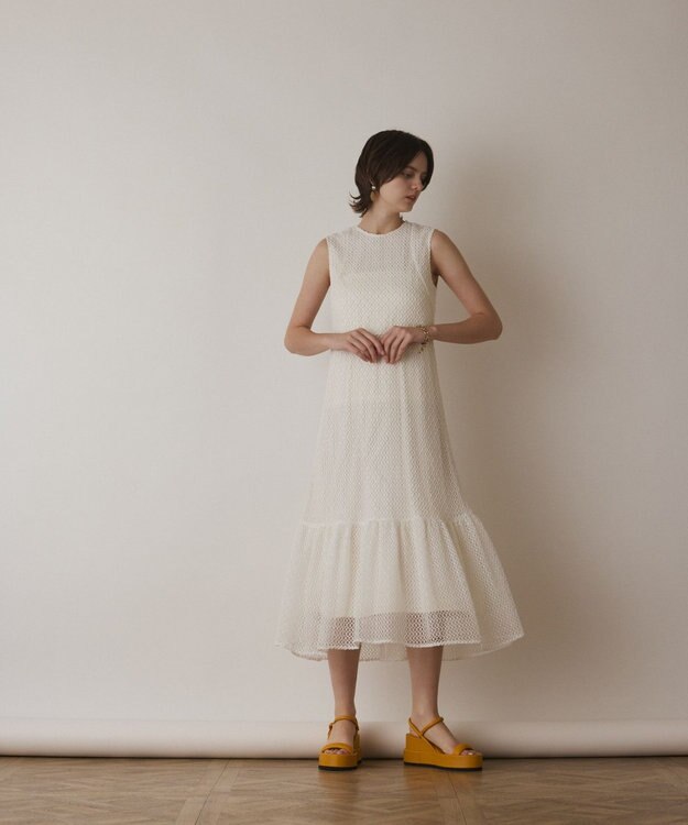 GRACE CONTINENTAL メッシュロングワンピース ホワイト