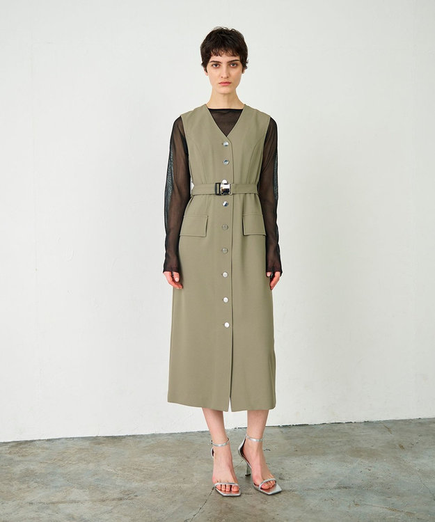 GRACE CONTINENTAL ベルト付ジャンパースカート カーキ