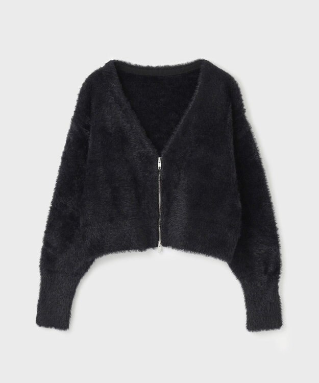 GRACE CONTINENTAL フェザーzipニットカーディガン ブラック