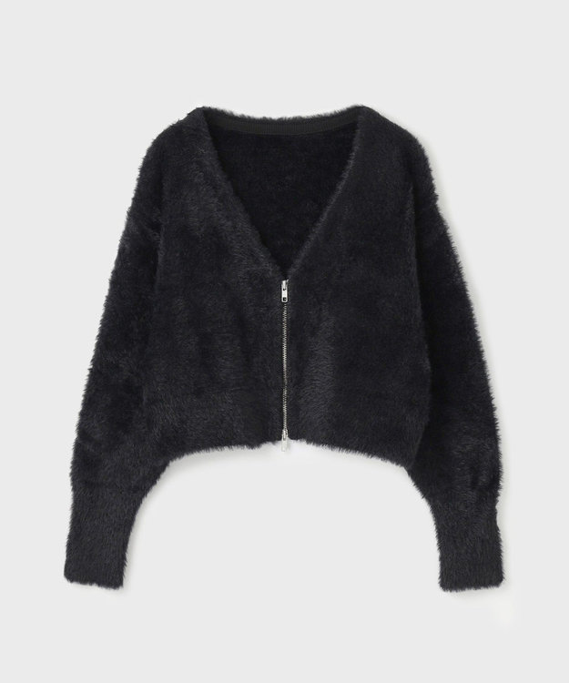 GRACE CONTINENTAL フェザーzipニットカーディガン ブラック