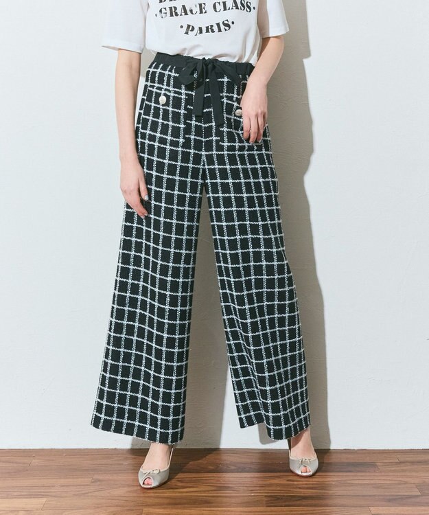 GRACE CONTINENTAL ツイードイージーパンツ ブラック