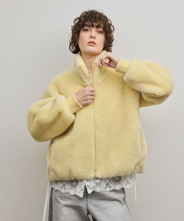 GRACE CONTINENTAL ウールボアスタンドカラージャケット イエロー