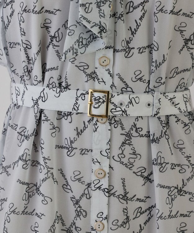 GRACE CONTINENTAL ボウタイプリーツプリントワンピース ブルー