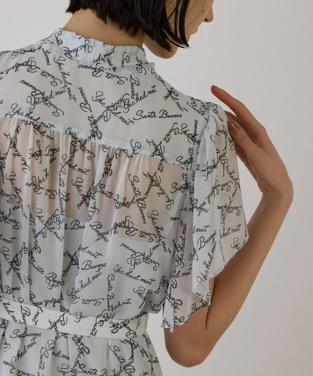 GRACE CONTINENTAL ボウタイプリーツプリントワンピース ブルー