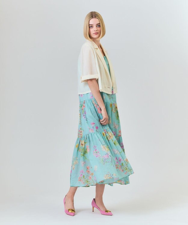 GRACE CONTINENTAL ボタニカルティアードドレス ミント