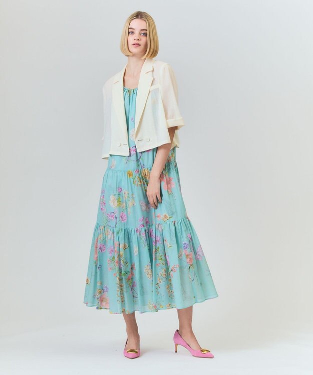 GRACE CONTINENTAL ボタニカルティアードドレス ミント