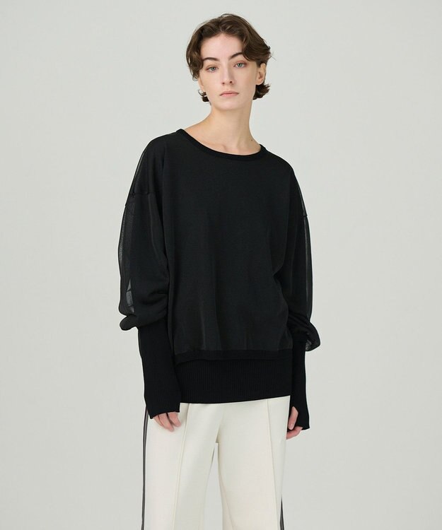 GRACE CONTINENTAL シアーニットトップ ブラック